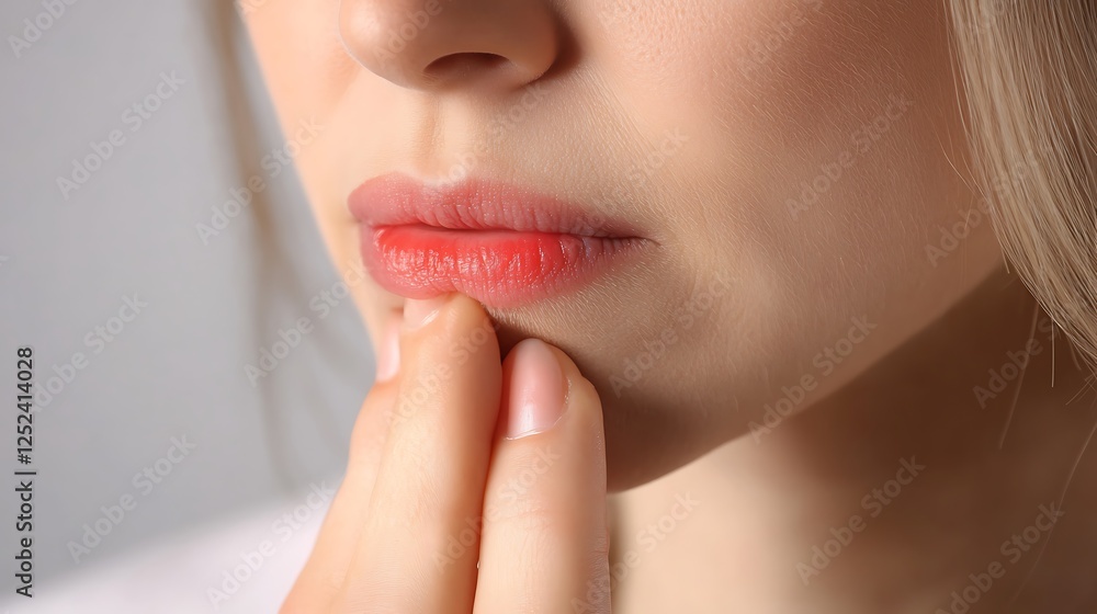 Fototapeta premium Close-up of a Woman's Face Showing Pain or Discomfort