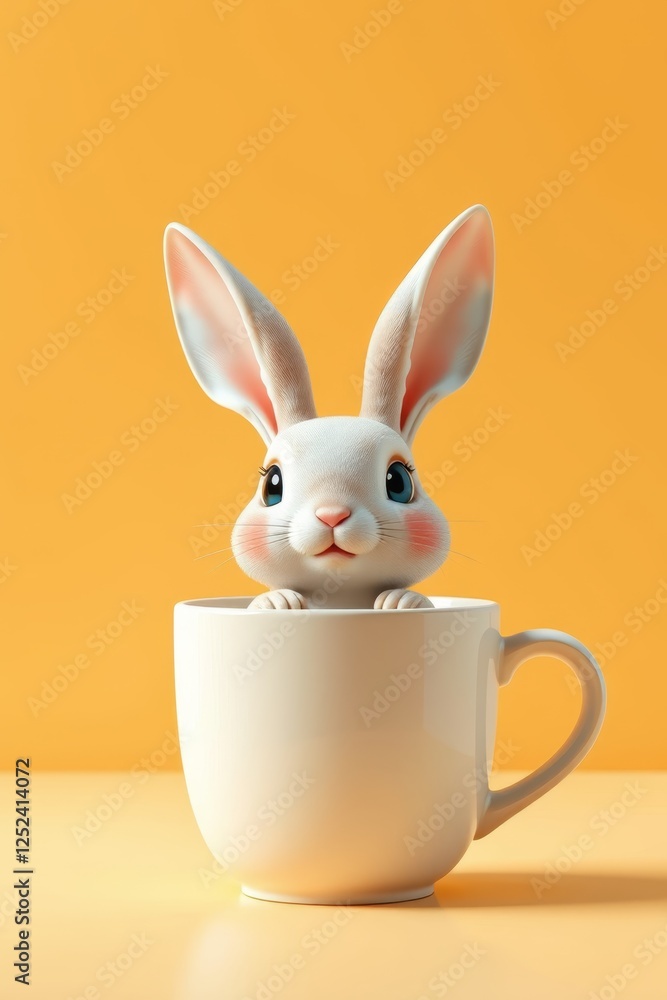 Fototapeta premium there is a white rabbit sitting in a cup on a table