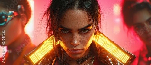 Futuristic Portrait of Elusive Character with Neon Accents and Radiant Glow in a Circuit Board Inspired Environment