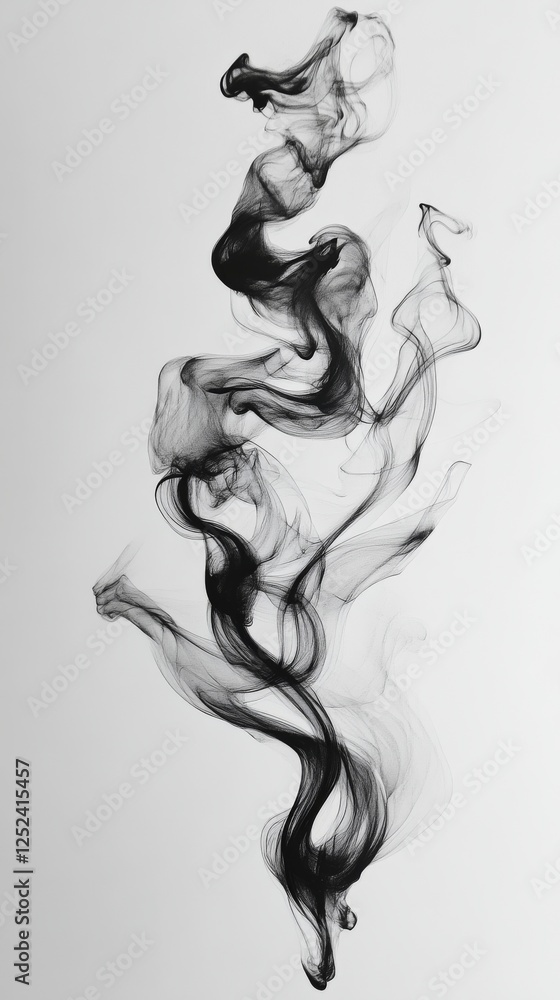 Abstract black smoke on white background, ethereal and flowing shapes. Creative art and design concept Abstract black smoke on white background, ethereal and flowing shapes. Creative art and design concept