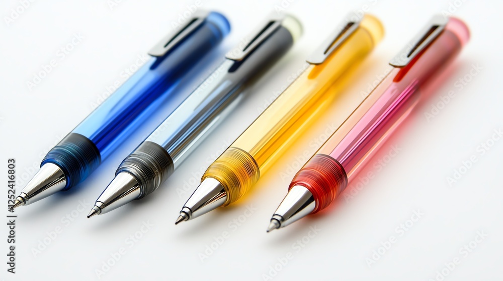 Colorful ballpoint pens on a white background, ideal for office or school use. Colorful ballpoint pens on a white background, ideal for office or school use.