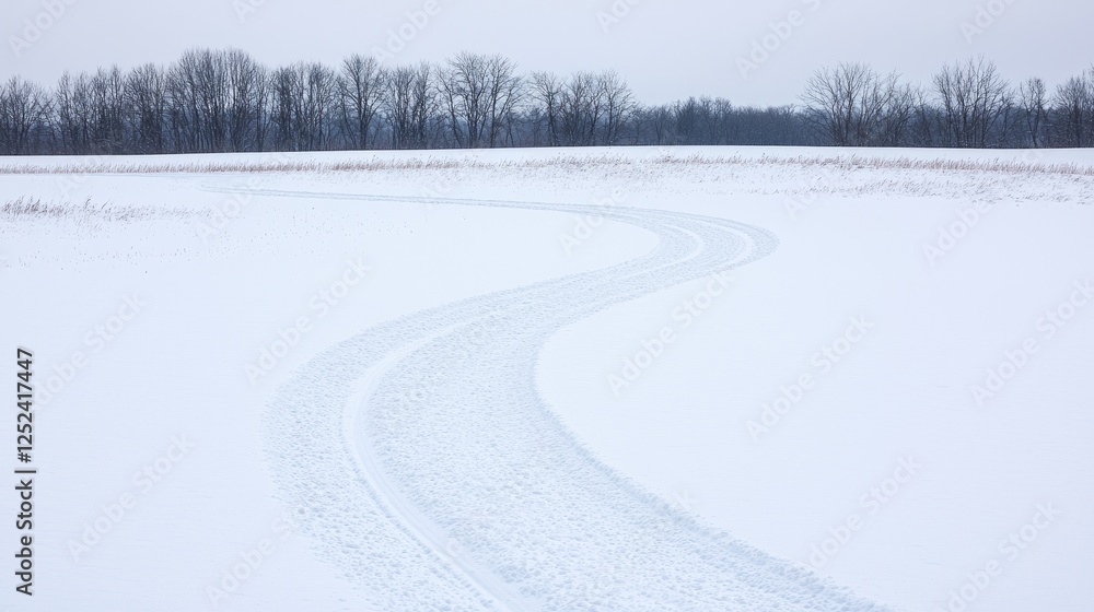 Fototapeta premium Winding Ski Trail Through Snowy Field