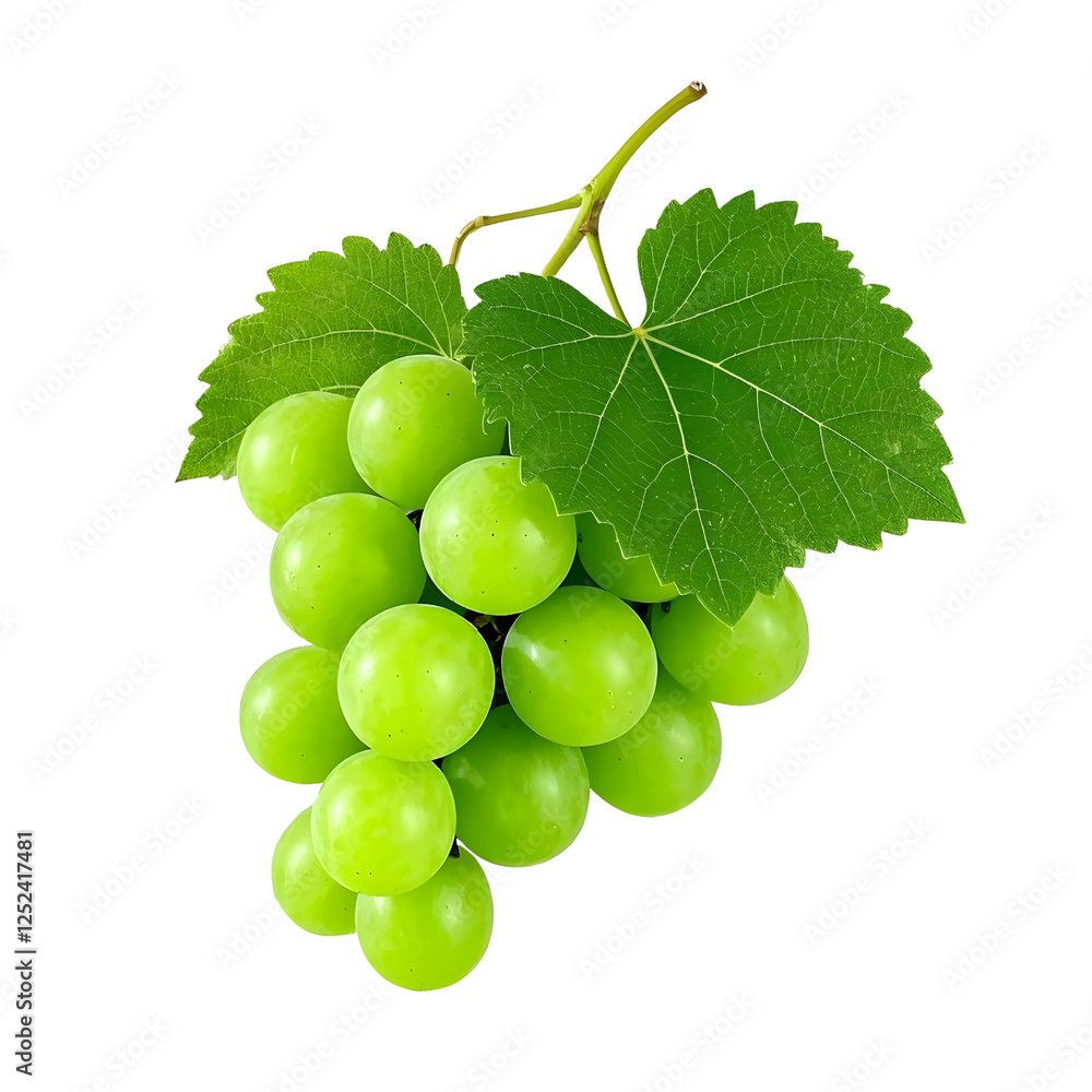 fresh green grapes with green leaves isolated on transparent background fresh green grapes with green leaves isolated on transparent background