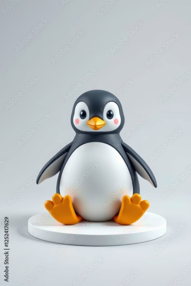 Fototapeta premium there is a small penguin sitting on a white plate