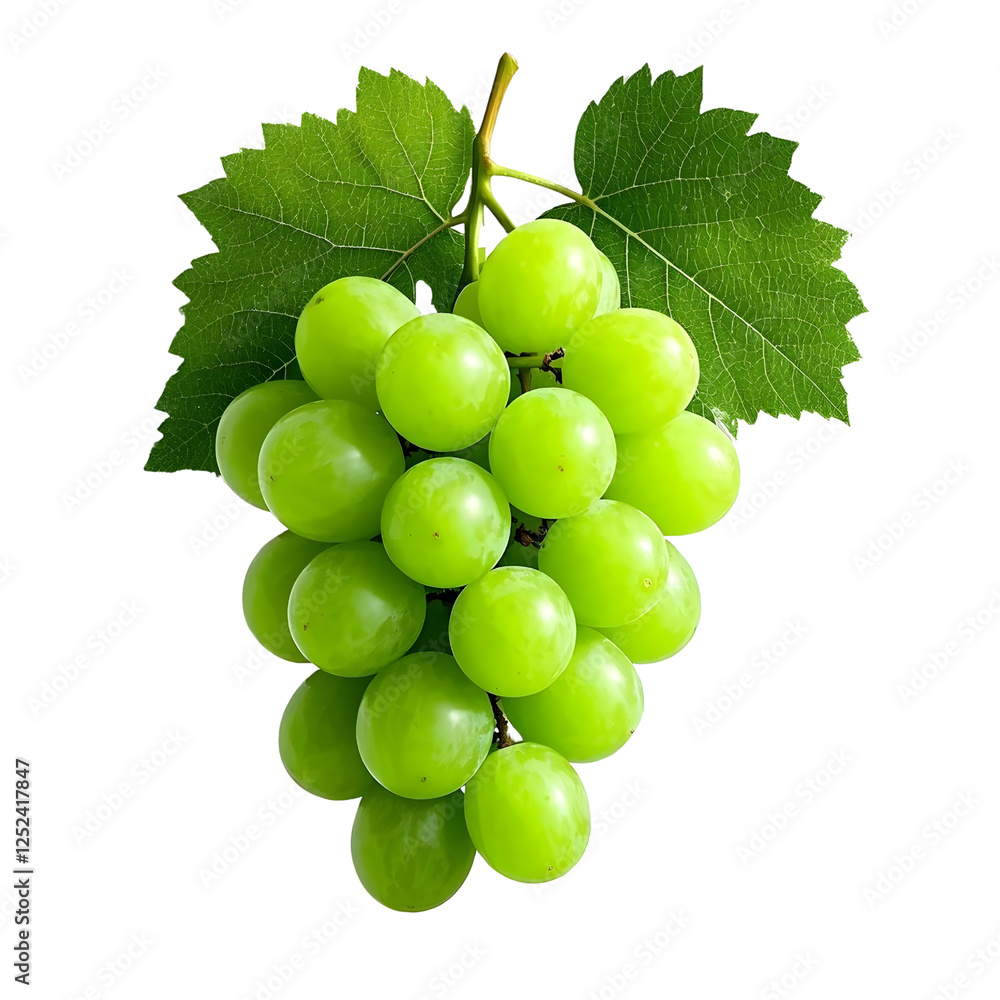 fresh green grapes with green leaves isolated on transparent background fresh green grapes with green leaves isolated on transparent background