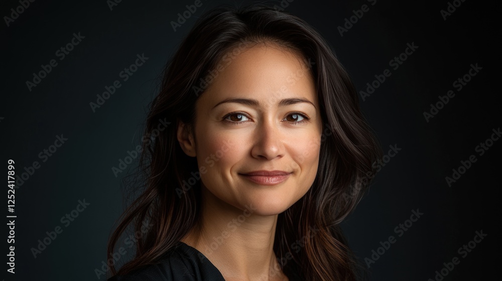 Confident woman portrait, dark background, studio shot, headshot Confident woman portrait, dark background, studio shot, headshot
