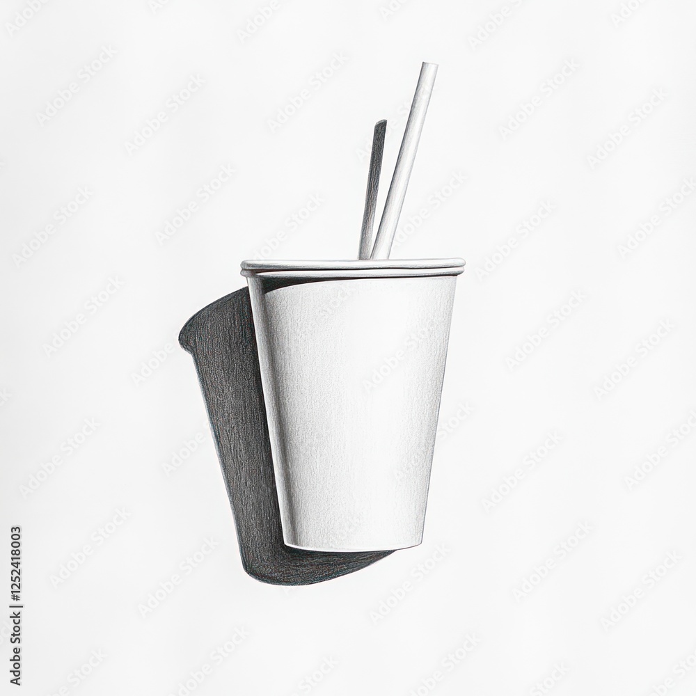 White disposable cup with straws on white background White disposable cup with straws on white background