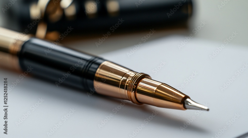 Luxury Rose Gold Fountain Pen on White Paper Luxury Rose Gold Fountain Pen on White Paper