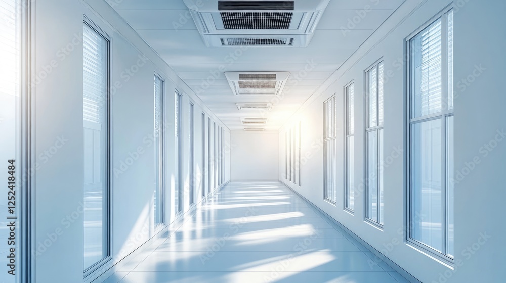 Obraz premium A modern, empty hallway ready for an air conditioning system installation.