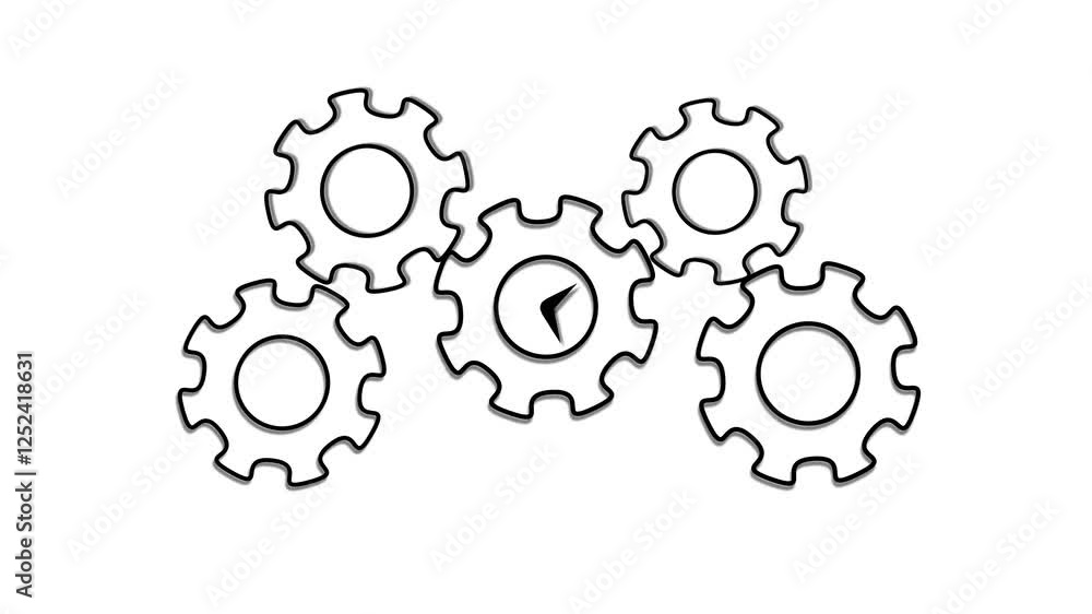 Spinning gears animation. glowing neon setting icon, red color settings icon. Spinning gears animation. glowing neon setting icon, red color settings icon.
