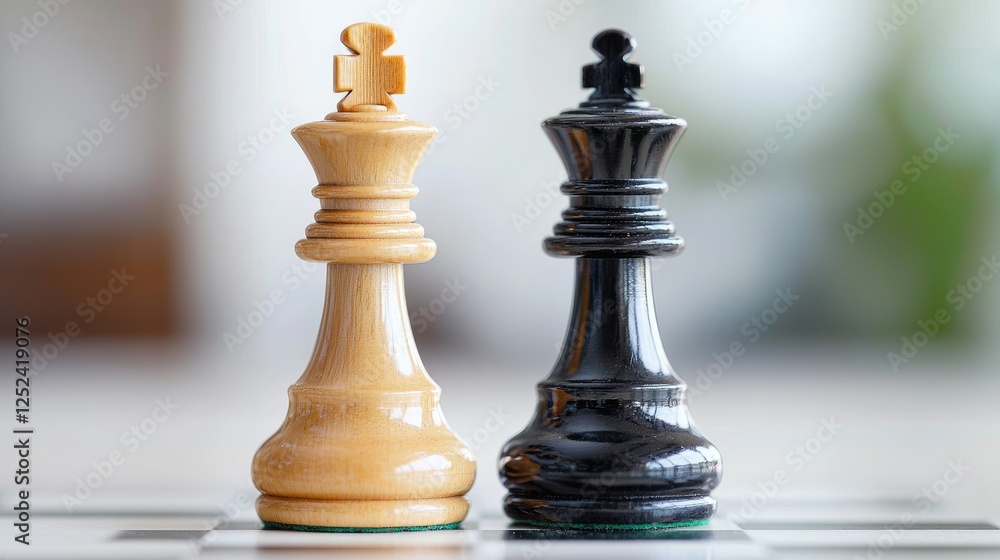 Chess kings face off, strategy game, indoor setting, blurred background, business concept Chess kings face off, strategy game, indoor setting, blurred background, business concept
