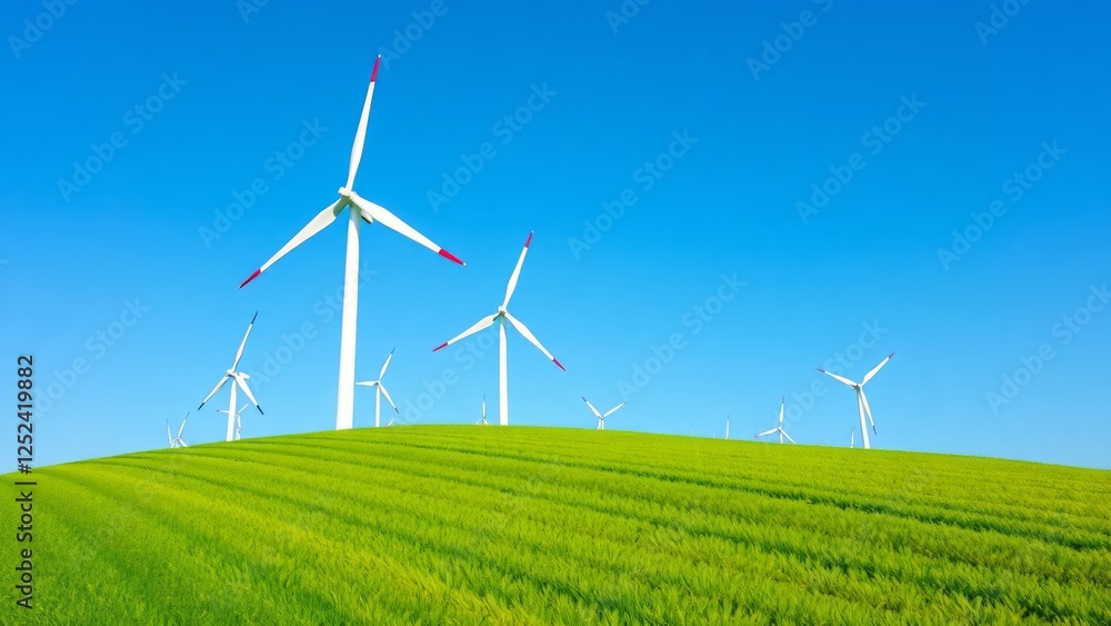 Wind Turbines on Green Hill Under Clear Blue Sky in Daylight Wind Turbines on Green Hill Under Clear Blue Sky in Daylight