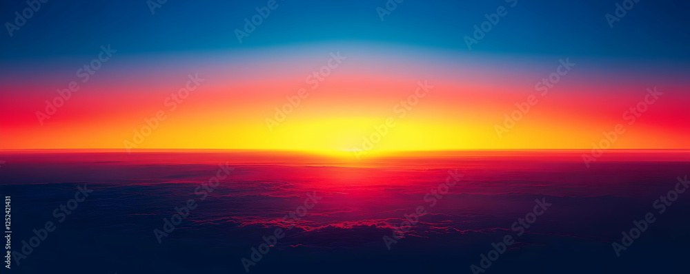 Obraz premium Aerial sunset, vibrant sky, cloudscape