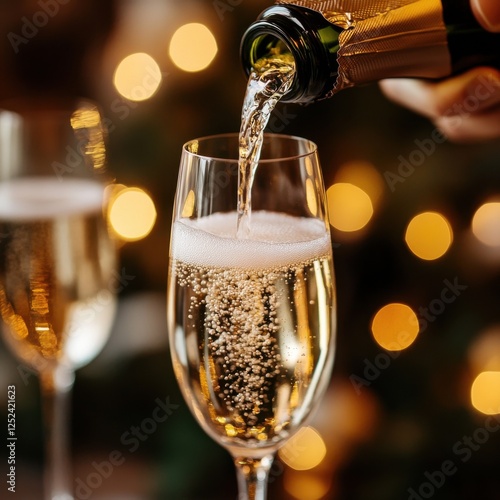 Pouring sparkling wine into a glass.