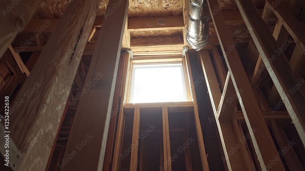 Fototapeta premium Drilled wall entry point for AC pipes leading from the indoor unit to the compressor