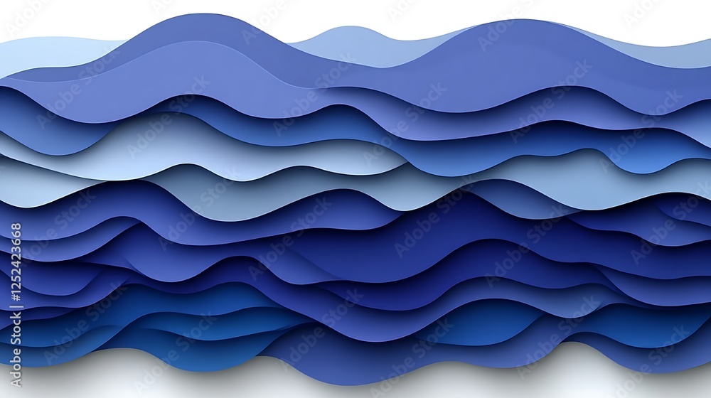 Fototapeta premium Layered Blue Waves Abstract Paper Art Design