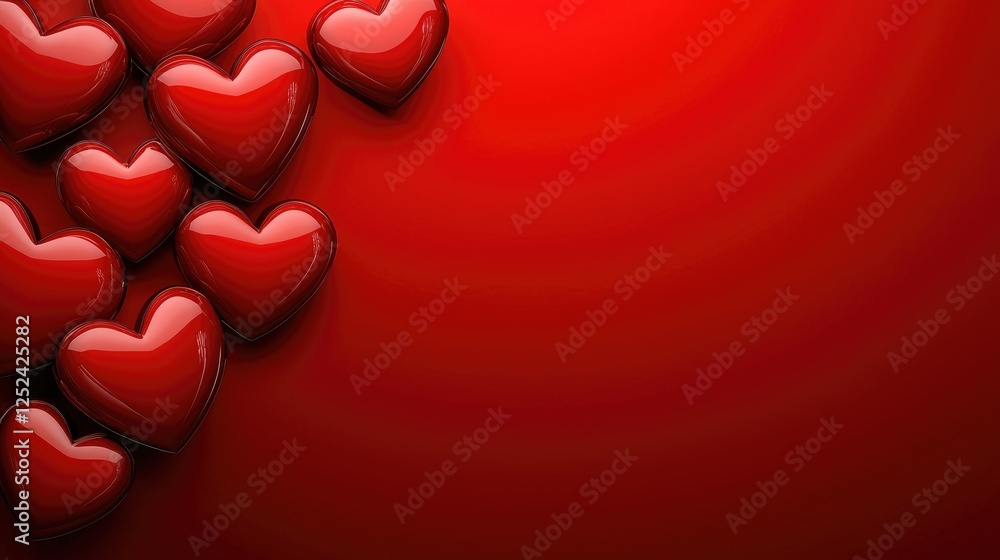 Shiny Red Hearts on a Vibrant Red Background for Romantic Themes Shiny Red Hearts on a Vibrant Red Background for Romantic Themes