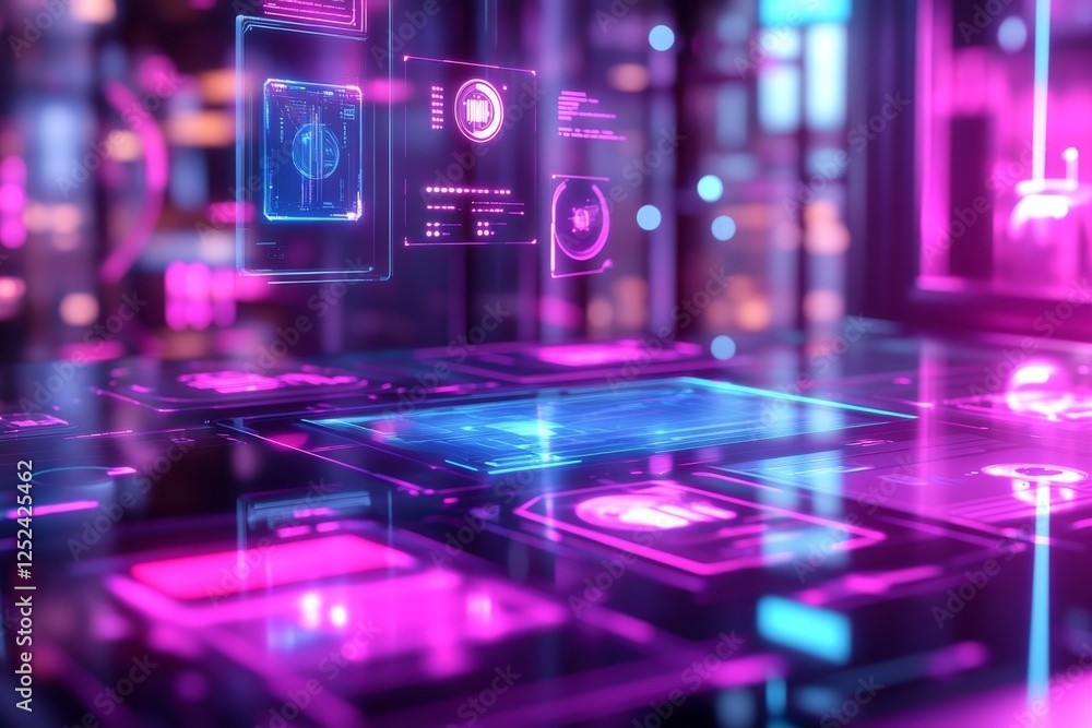 Futuristic Tech Interface: Neon Glow Digital Displays Futuristic Tech Interface: Neon Glow Digital Displays