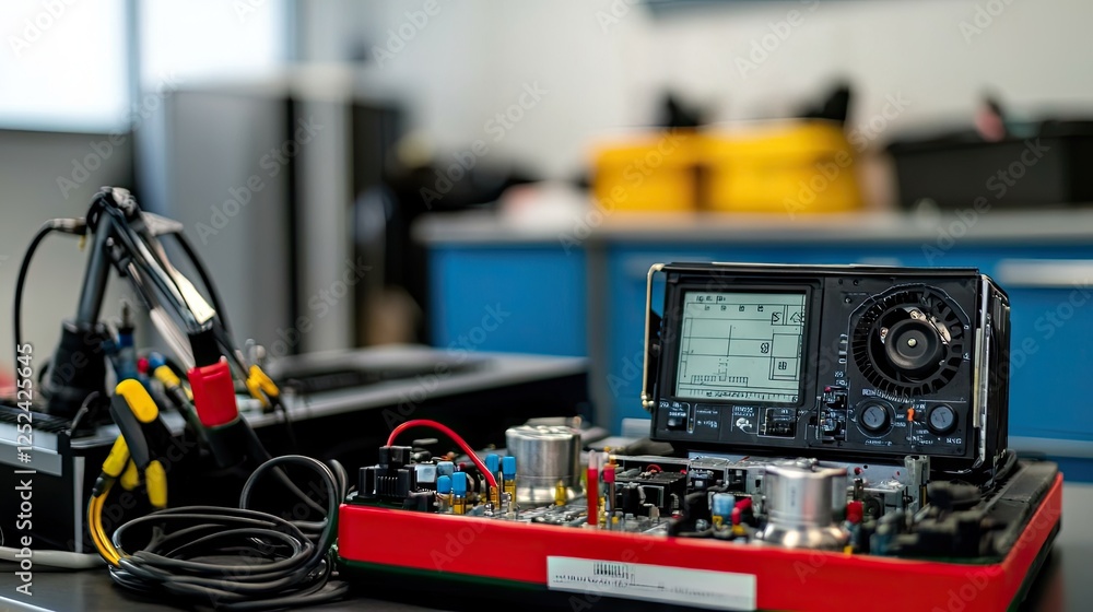 Fototapeta premium Installed air conditioning unit operating normally with attached testing instruments