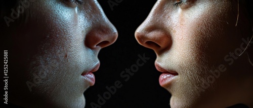 Close-Up Portraits Capturing Unique Facial Features with Prominent Nose Highlighted in Dramatic Lighting