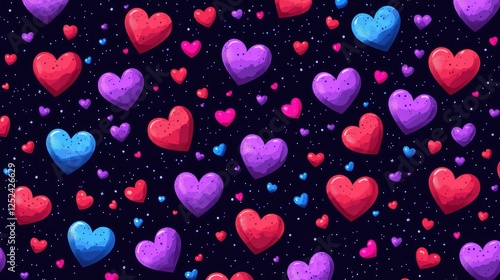 Colorful Heart Patterns on Dark Background for Romantic Themes