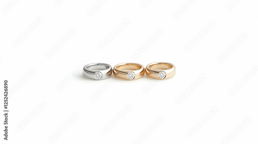 Three simple metal rings, various colors, studio shot Three simple metal rings, various colors, studio shot