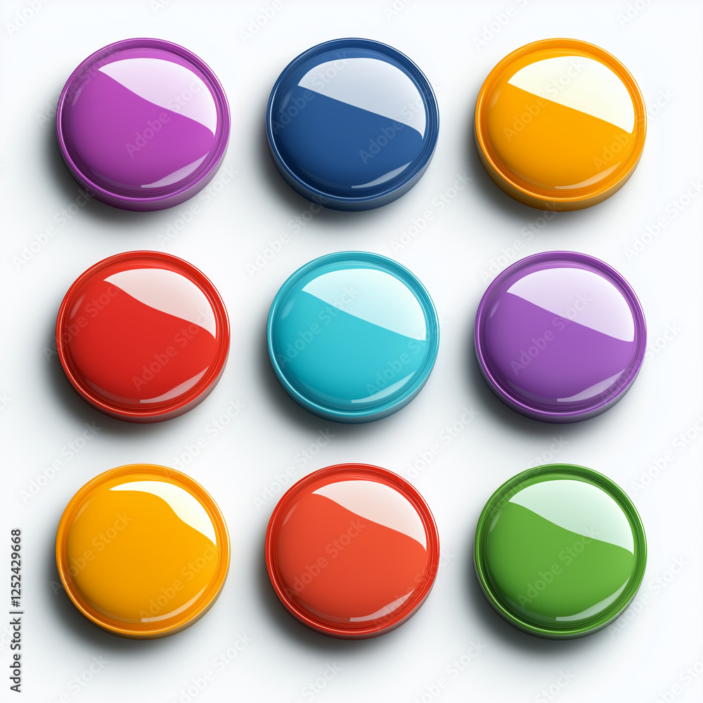 Multicolored round glossy buttons on a white background, structurally laid out. Multicolored round glossy buttons on a white background, structurally laid out.