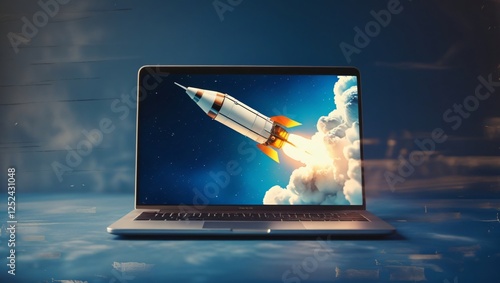 Rocket Coming Out from Laptop Screen
