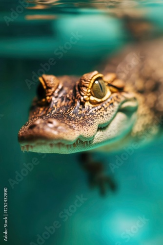 Wallpaper Mural Caiman swims in turquoise water, looking for food, wildlife photography Torontodigital.ca