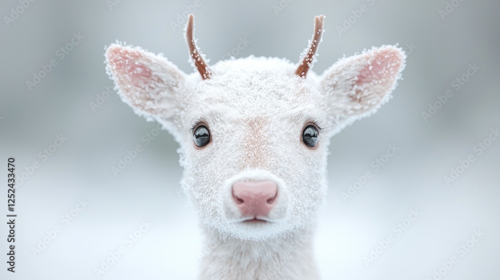 Fawn, winter, snowy forest, portrait, wildlife Fawn, winter, snowy forest, portrait, wildlife