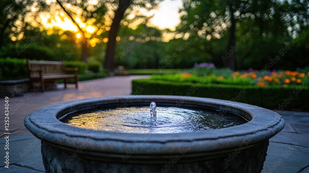 Fototapeta premium Sunset park fountain water serenity garden