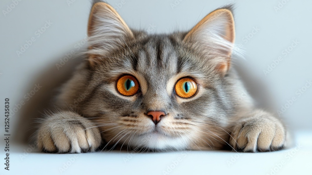 Close-Up of a Gray Kitten with Striking Orange Eyes and Playful Expression. Generative AI Close-Up of a Gray Kitten with Striking Orange Eyes and Playful Expression. Generative AI