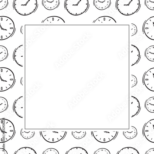 clock icon frame. doodle clock icon square frame. hand drawn clock icon frame background. clock icon background