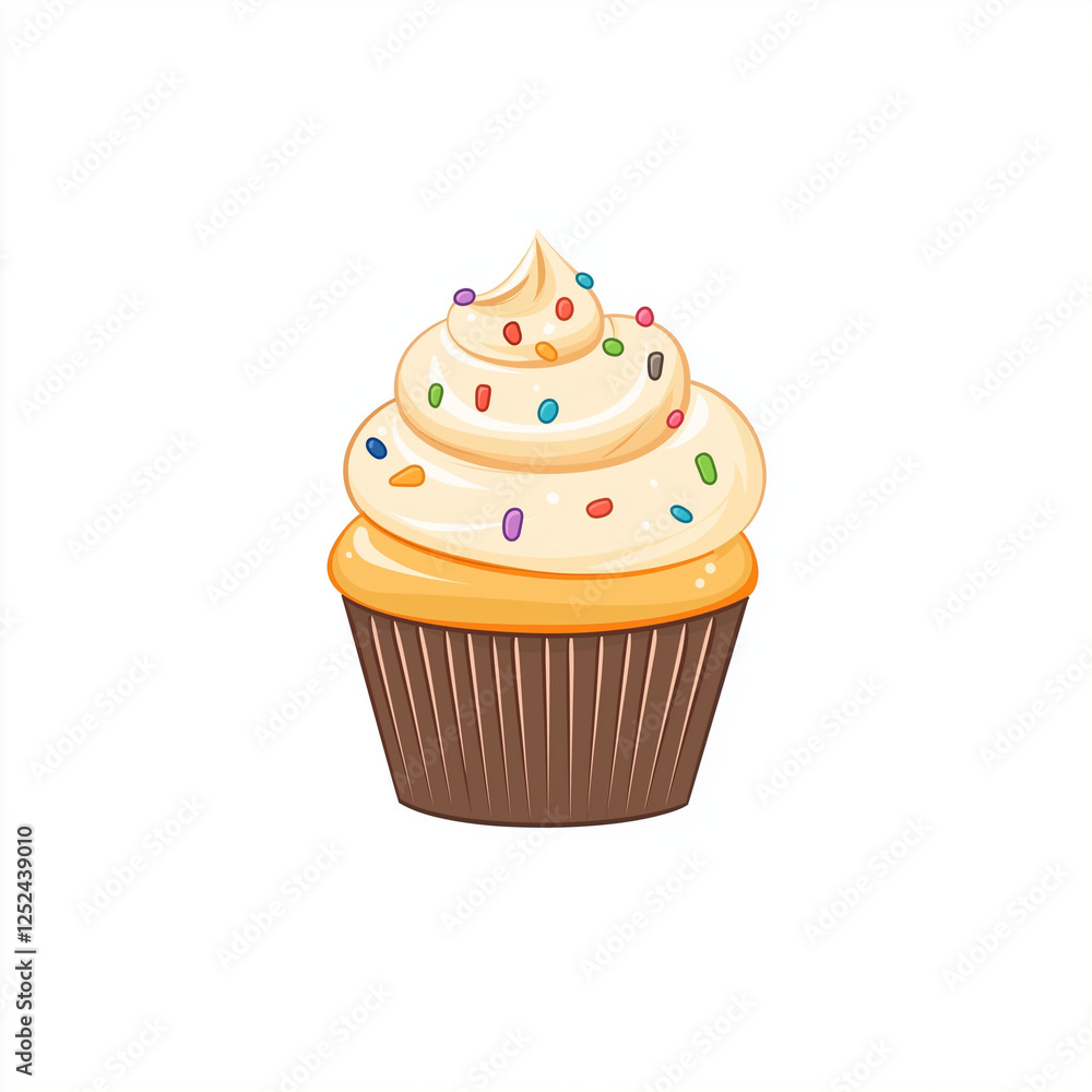 Another angle of a delightful cupcake with smooth frosting and sprinkles, showcasing a soft, inviting appearance in a bright vector style. Another angle of a delightful cupcake with smooth frosting and sprinkles, showcasing a soft, inviting appearance in a bright vector style.