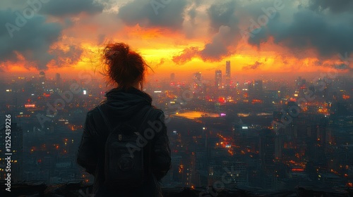 Pensive Man Overlooking Cityscape in Impressionist Style