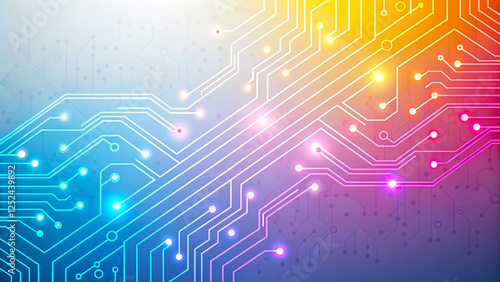 Futuristic Circuit Board Design with Illuminated Paths. Digital Art for Presentations and Backgrounds