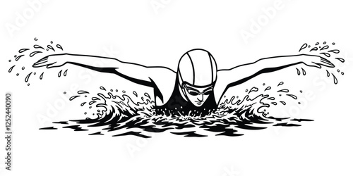Swimmer in backstroke silhouettes with white background