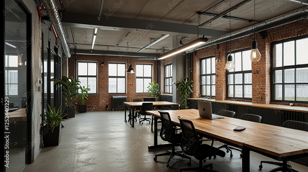 Industrial style coworking office workplaces. Meeting room Industrial style coworking office workplaces. Meeting room