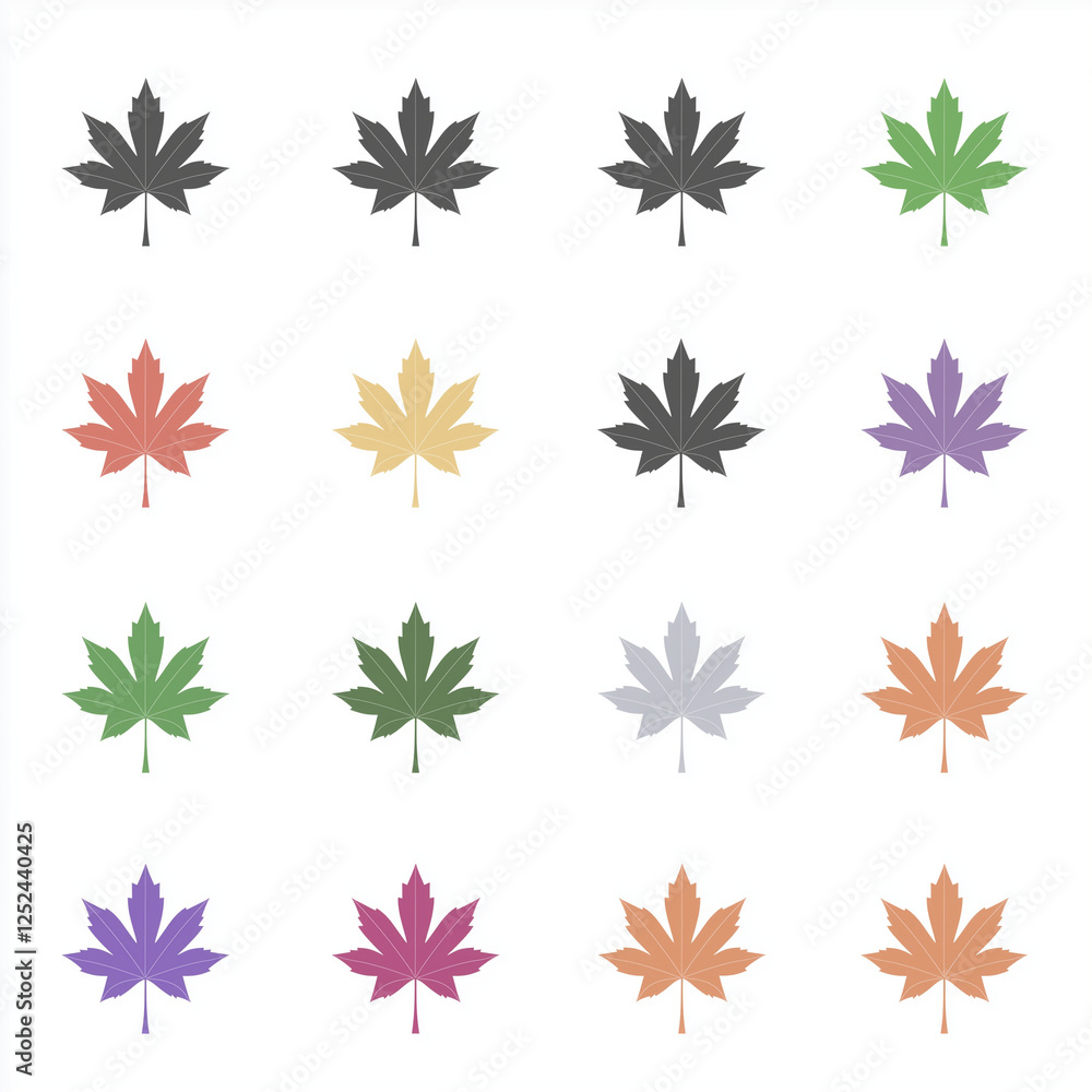 A clean, vector design showcasing a detailed, multi-colored maple leaf, representing the vivid shades of fall foliage in nature. A clean, vector design showcasing a detailed, multi-colored maple leaf, representing the vivid shades of fall foliage in nature.