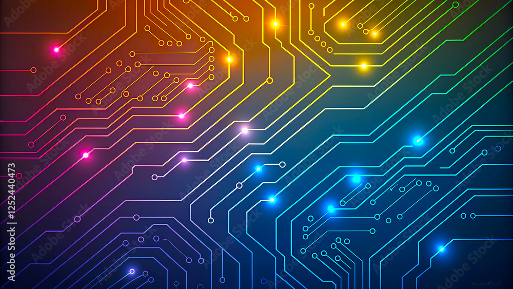Obraz premium Futuristic Circuit Board Design with Illuminated Paths. Digital Art for Presentations and Backgrounds