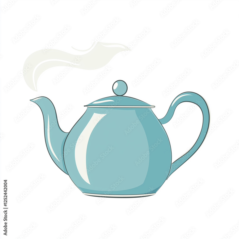 A soft and minimalistic illustration of a teapot with steam rising from it. The teapot is in a light blue color, with a smooth and simple design A soft and minimalistic illustration of a teapot with steam rising from it. The teapot is in a light blue color, with a smooth and simple design
