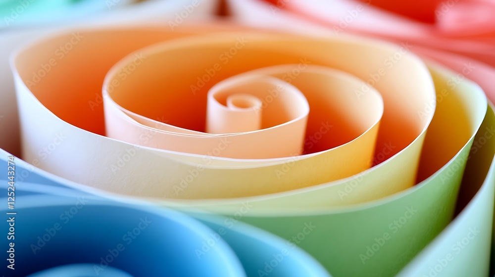 Obraz premium Pastel Paper Swirls Create Abstract Rainbow Rose