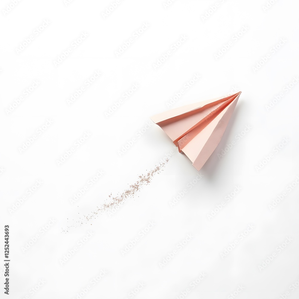Pink Paper Airplane in Flight Leaving Rose Gold Glitter Trail Minimalist Design Pink Paper Airplane in Flight Leaving Rose Gold Glitter Trail Minimalist Design