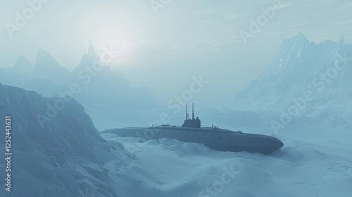 Robotically Controlled Submarine in Icy Landscape Under Soft Light photo