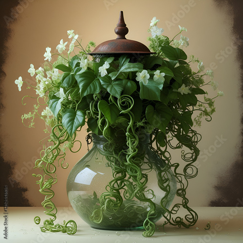 A plant stuck in a glass jar