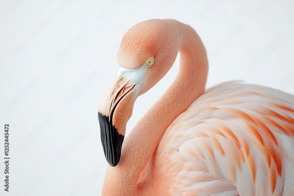 Fototapeta premium Selective focus pink flamingo isolated on white background.