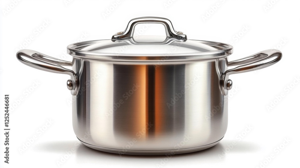 Stainless Steel Cooking Pot with Lid Isolated on White Background. Generative AI Stainless Steel Cooking Pot with Lid Isolated on White Background. Generative AI