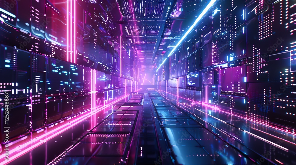 Futuristic corridor with neon lights. Futuristic corridor with neon lights.