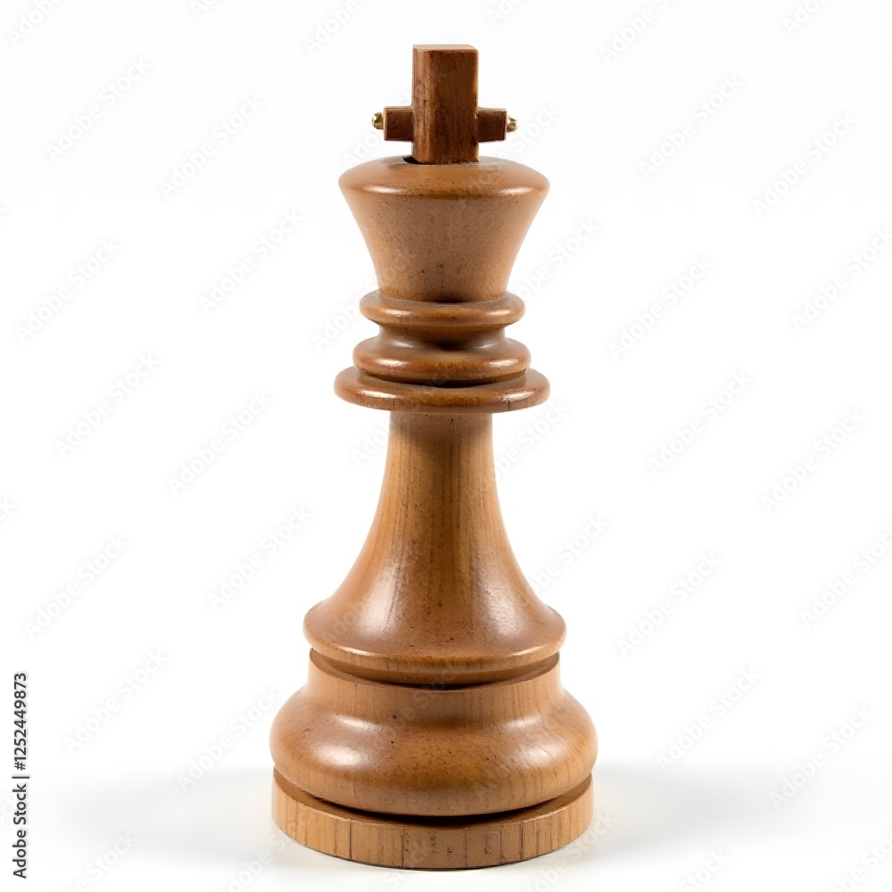 Large Wooden Chess King Piece Isolated on White Background Strategy Game Concept Large Wooden Chess King Piece Isolated on White Background Strategy Game Concept