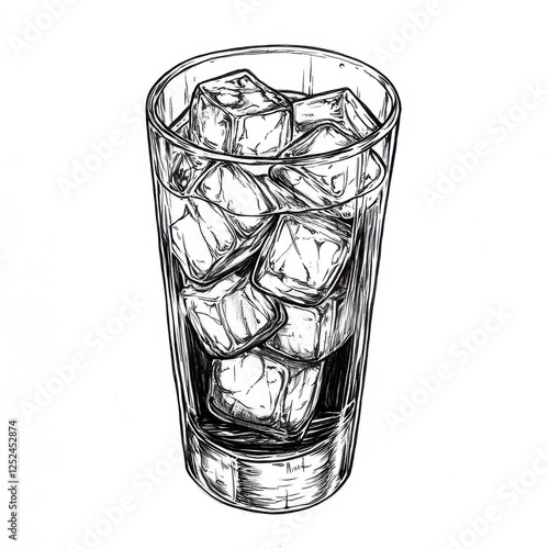 Detailed drawing of a glass with ice cubes photo